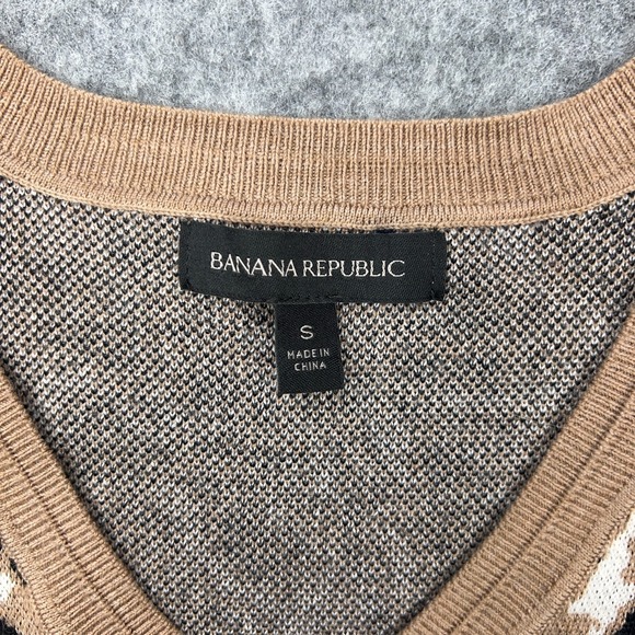 Banana Republic Sweater Womens Small Leopard‎ Merino Wool Blend V Neck Pullover - Picture 4 of 11